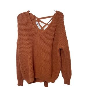 Hippie Military Long Sleeve Knitted Sweaters Womens One Size Brown Drawstring